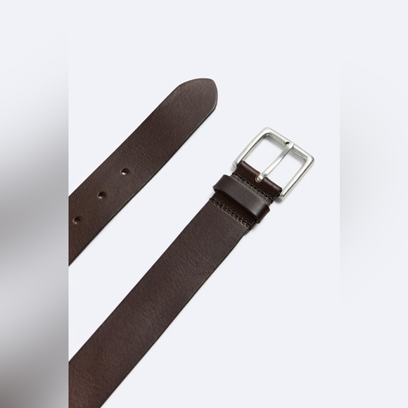 NWT Zara Men’s Basic Leather‎ Belt Brown Silver Buckle Made In Spain Size 100 - Picture 1 of 10